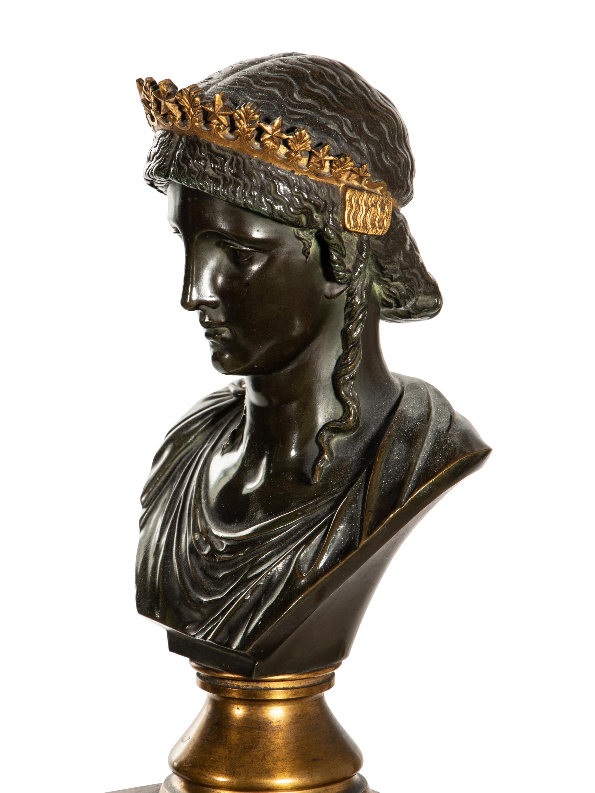 A Pair of French Bronze and Marble Busts by Pierre-Eugène-Émile Hébert (French, 1828-1893)