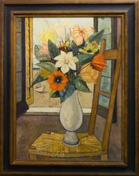 Charles Levier, (French, 1920-2003), Fleurs Avec La Chaise