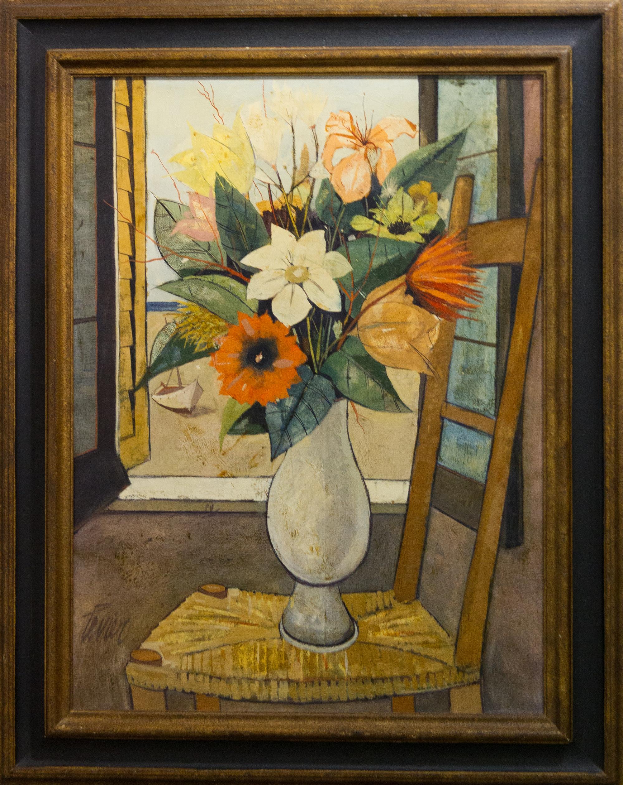 Charles Levier, (French, 1920-2003), Fleurs Avec La Chaise