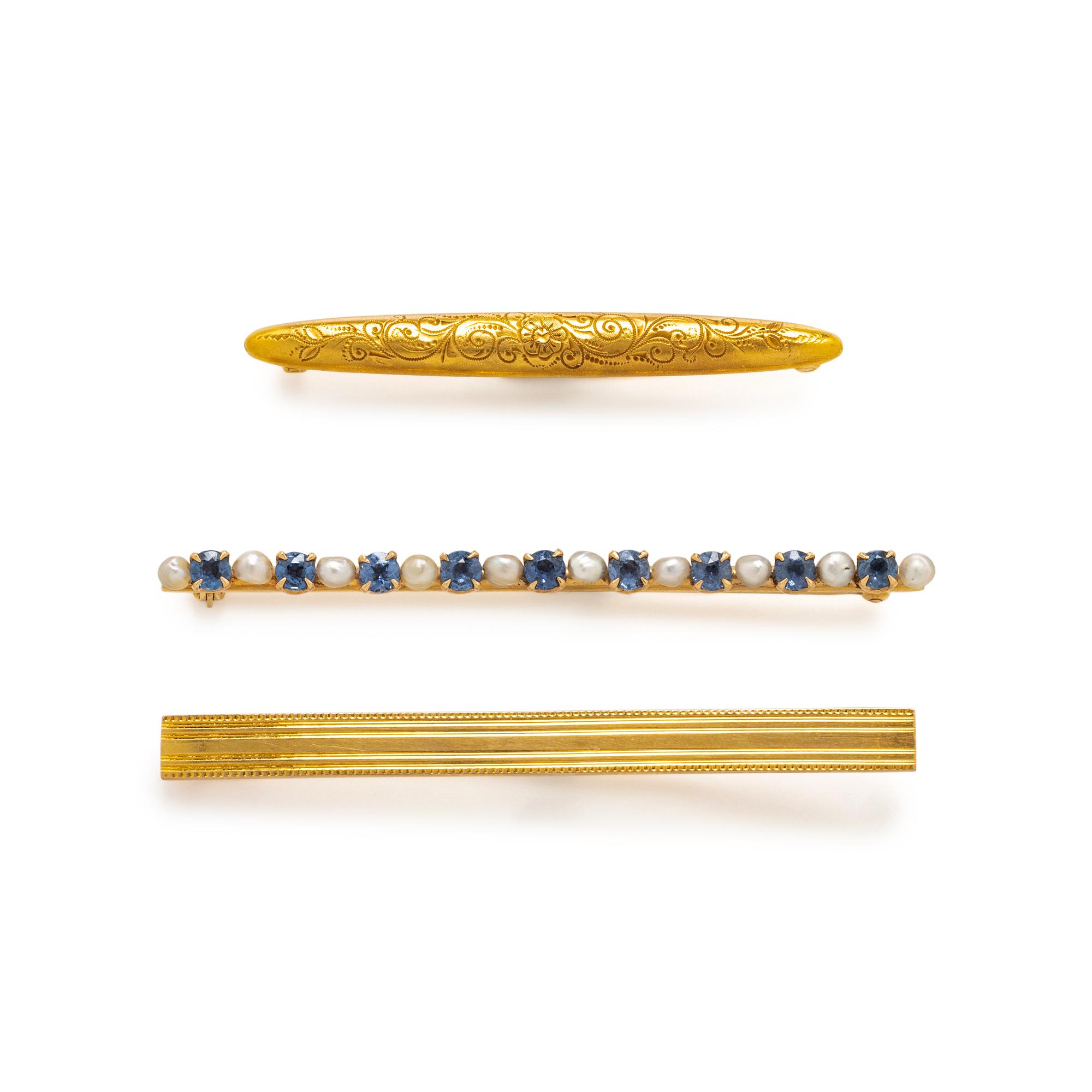 COLLECTION OF YELLOW GOLD BAR PINS