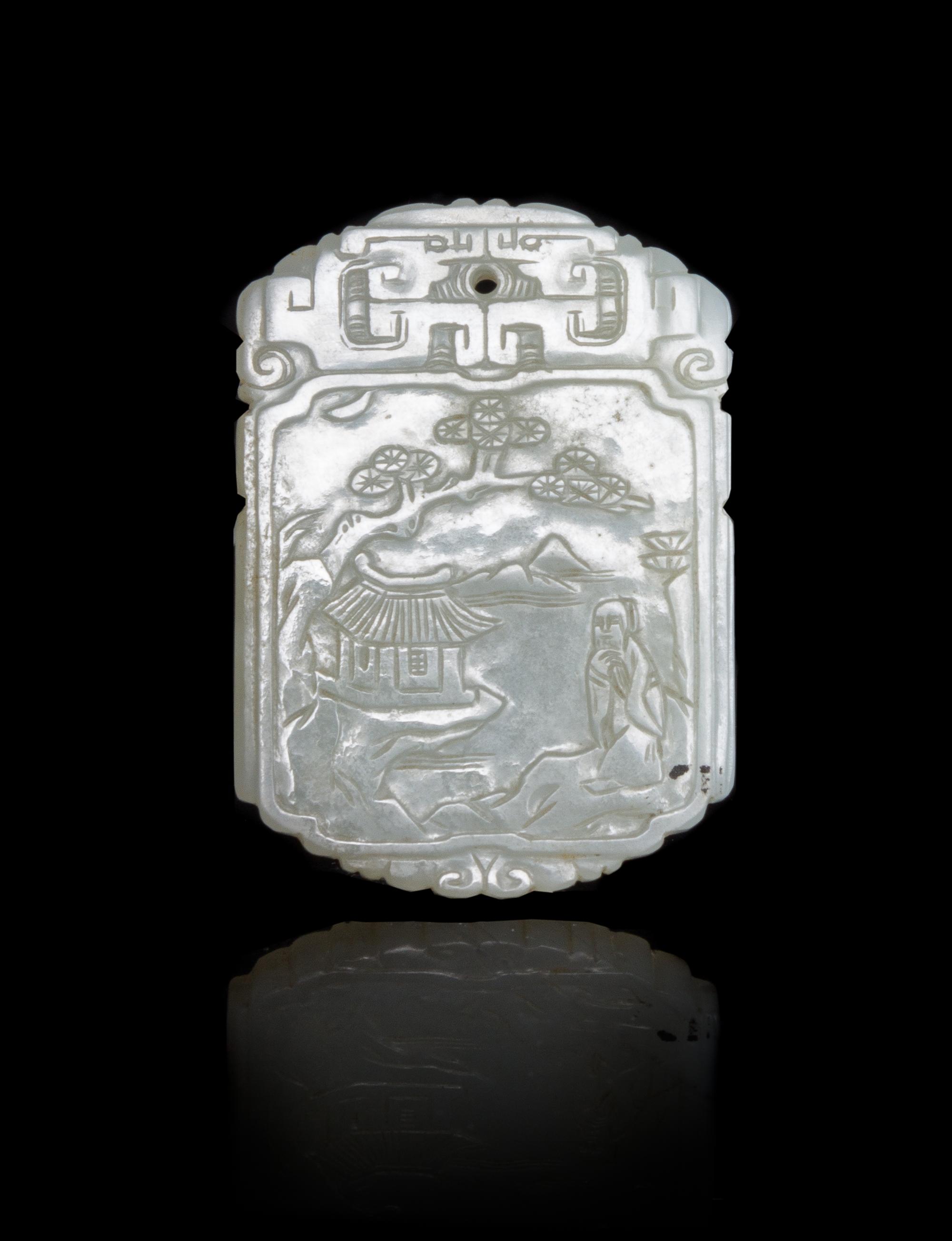 A Carved White Jade Plaque Length 2 1/4 inches. — 18TH/19TH CENTURY