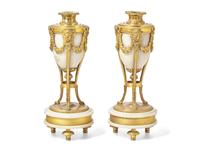 A Pair of Gilt Bronze and Marble Cassolettes