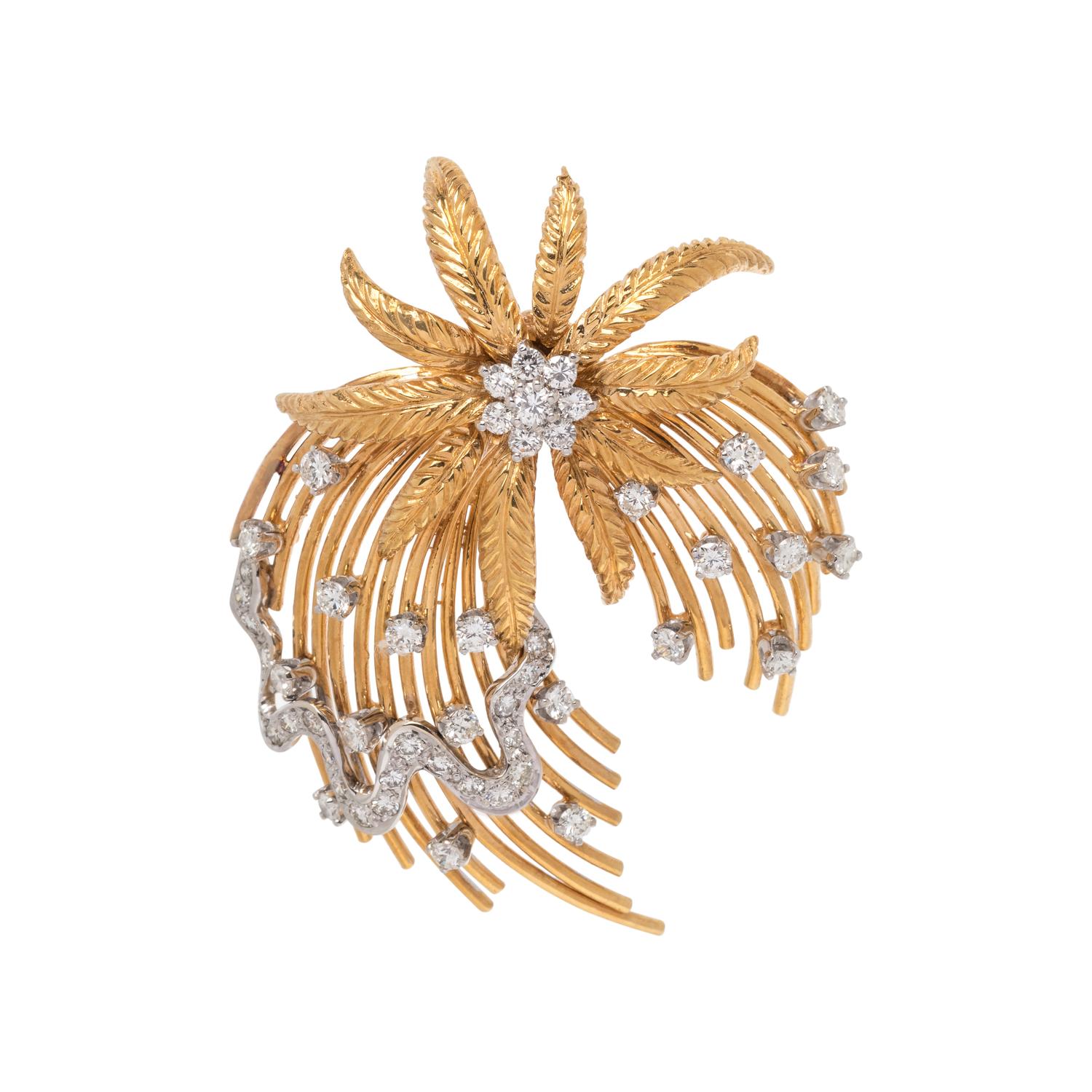 YELLOW GOLD AND DIAMOND BROOCH