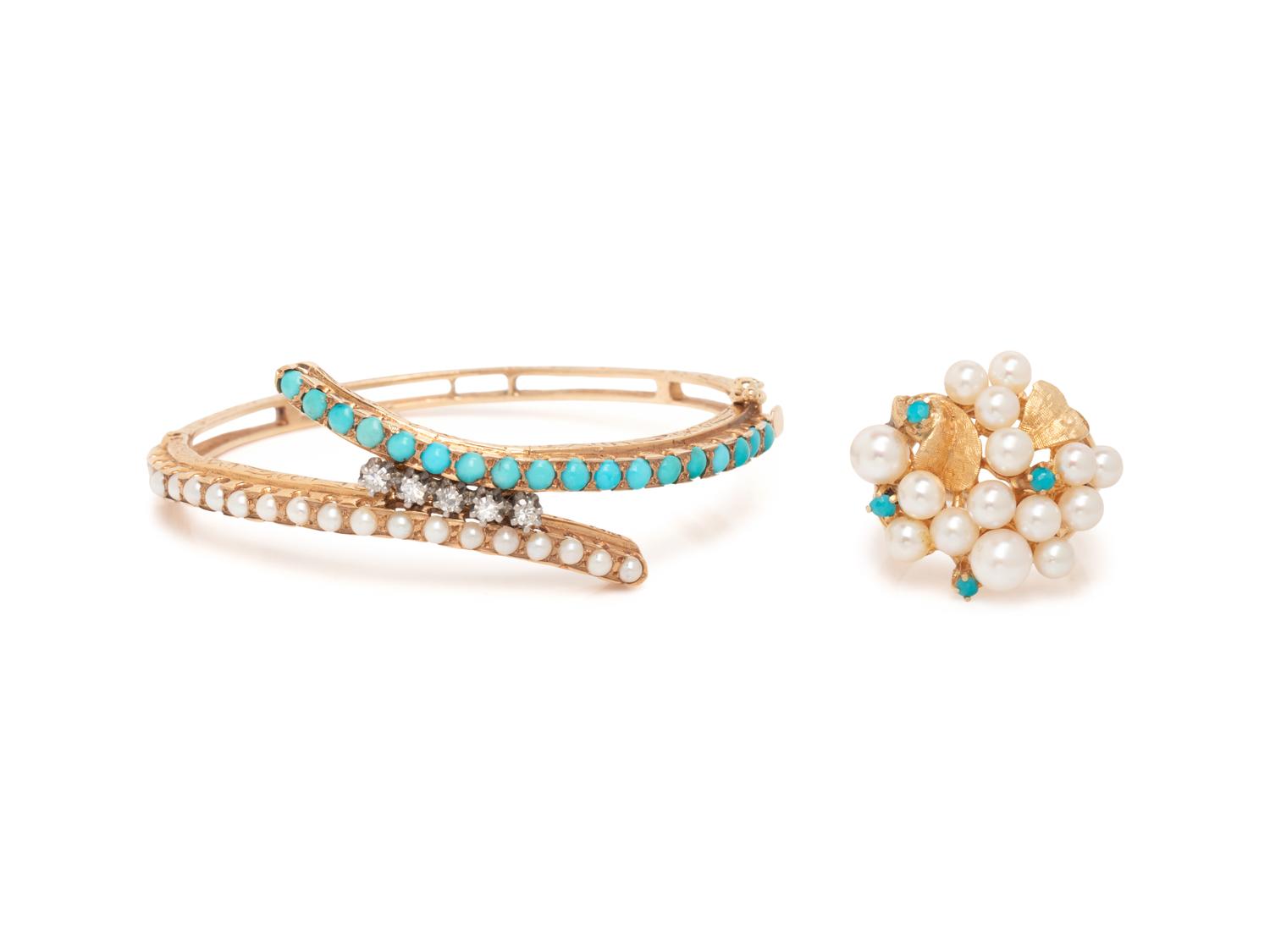 COLLECTION OF TURQUOISE AND CULTURED PEARL JEWELRY