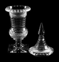 An English or Irish Cut Glass Urn and Cover