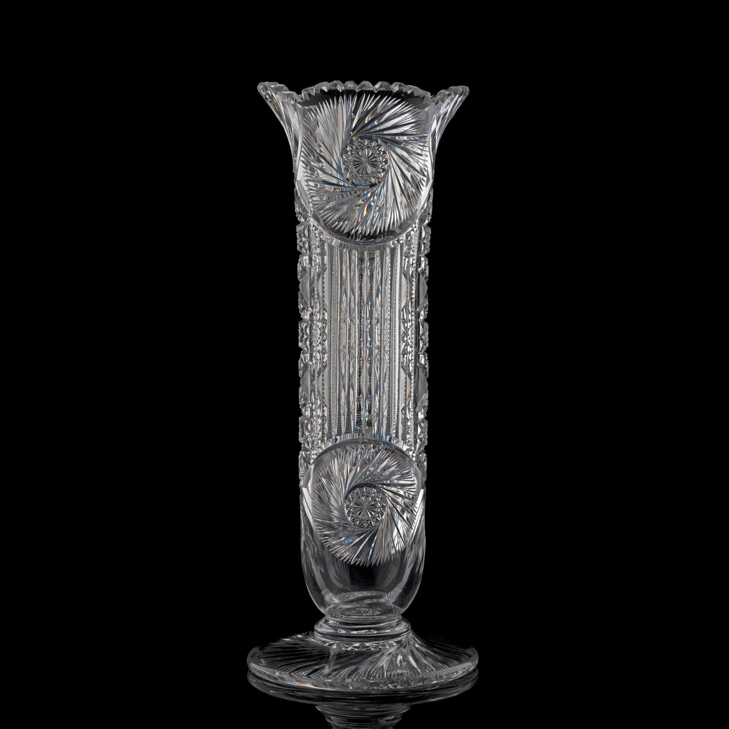 A Brillliant-Period Cut Glass Trumpet Vase with a Pinwheel-Cut Foot