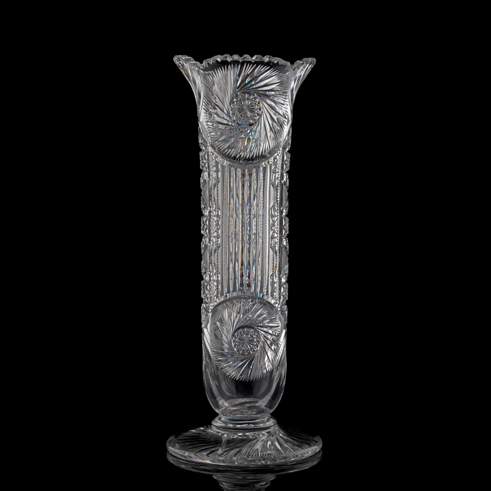 A Brillliant-Period Cut Glass Trumpet Vase with a Pinwheel-Cut Foot
