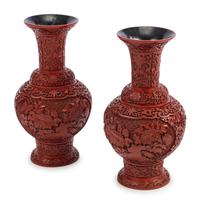A Pair of Chinese Export Red Lacquer Vases