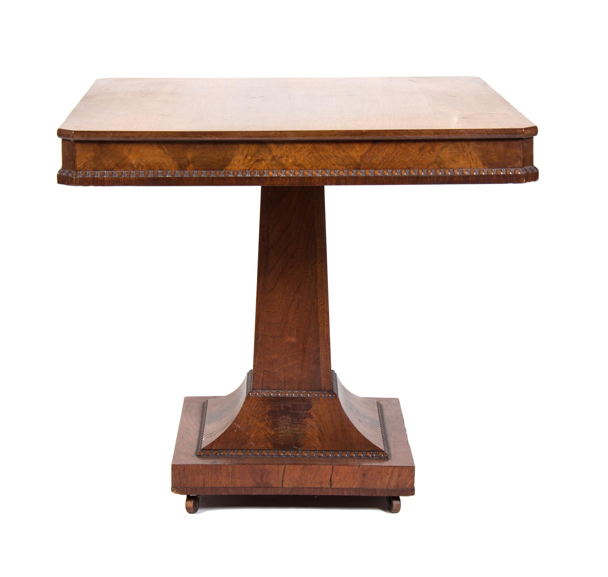 An American Empire Mahogany Table Height 30 x width 32 1/2 x depth 32 1/2 inches.
