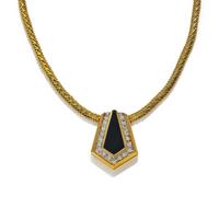 YELLOW GOLD, ONYX, AND DIAMOND NECKLACE