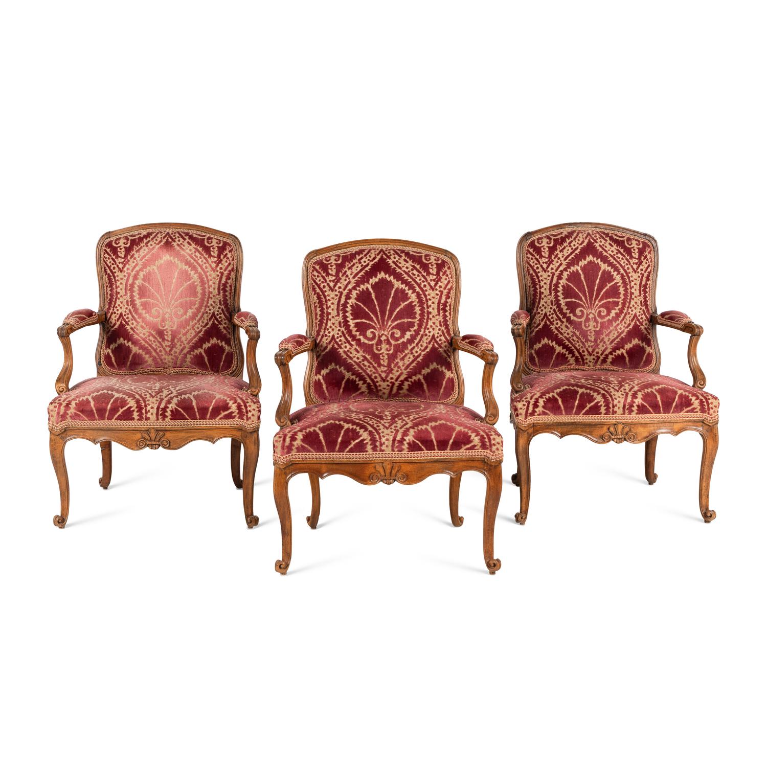 A Set of Three Louis XV Beechwood Fauteuils