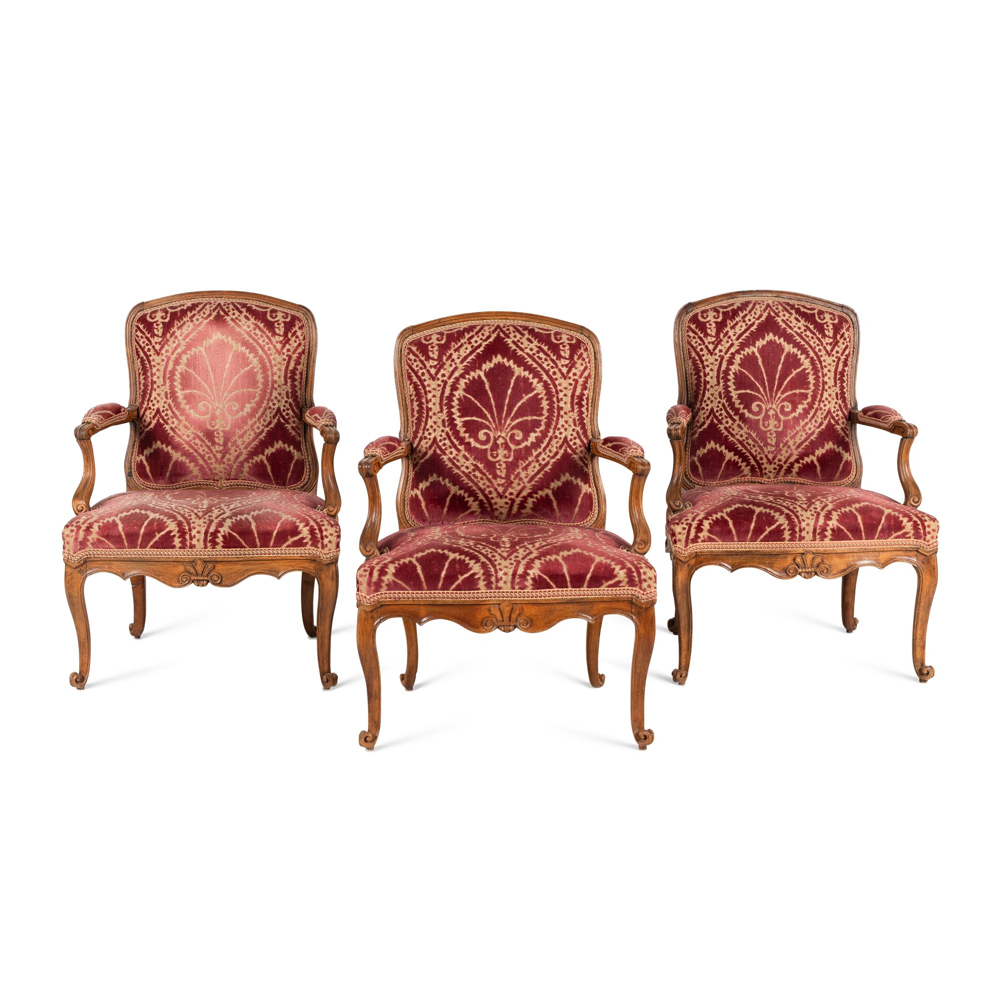 A Set of Three Louis XV Beechwood Fauteuils