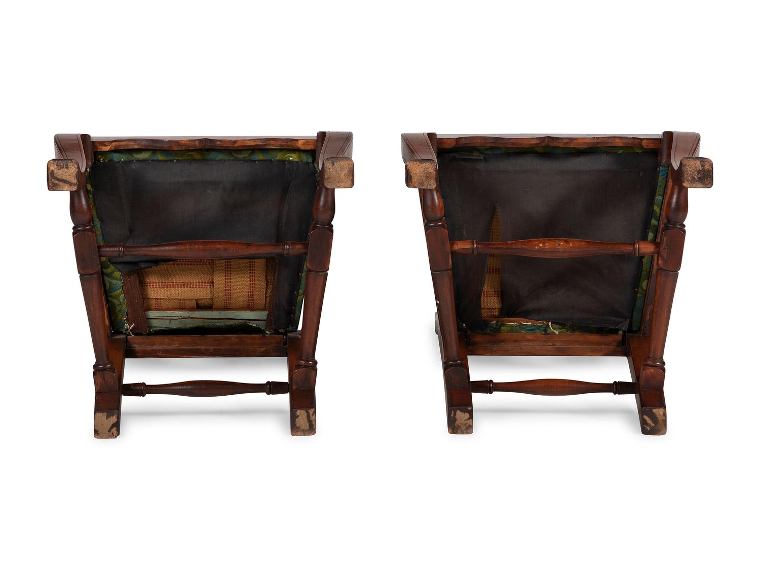 A Pair of William and Mary Style Carved and Stained Maple Side Chairs