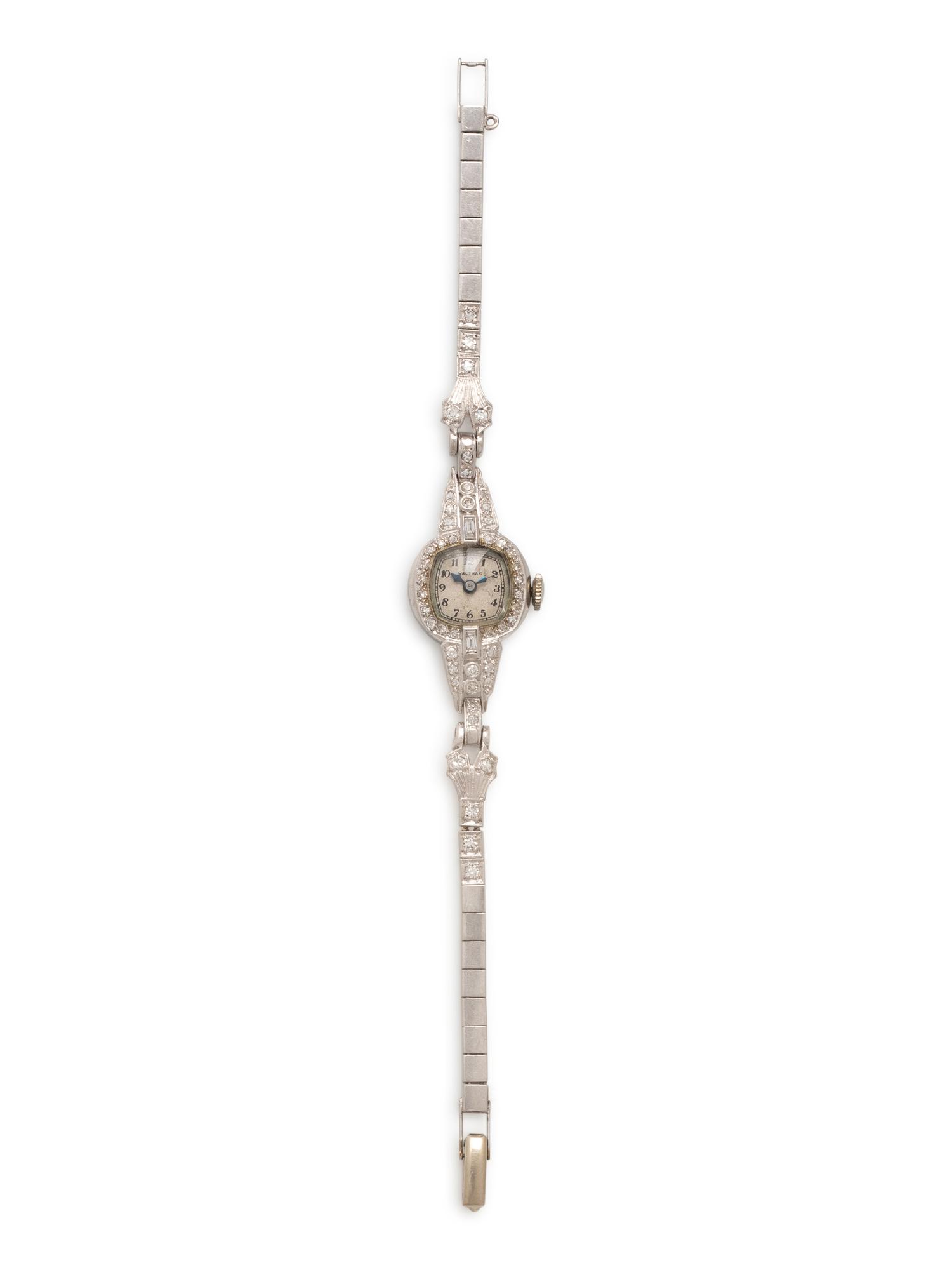 WALTHAM, PLATINUM AND DIAMOND WATCH