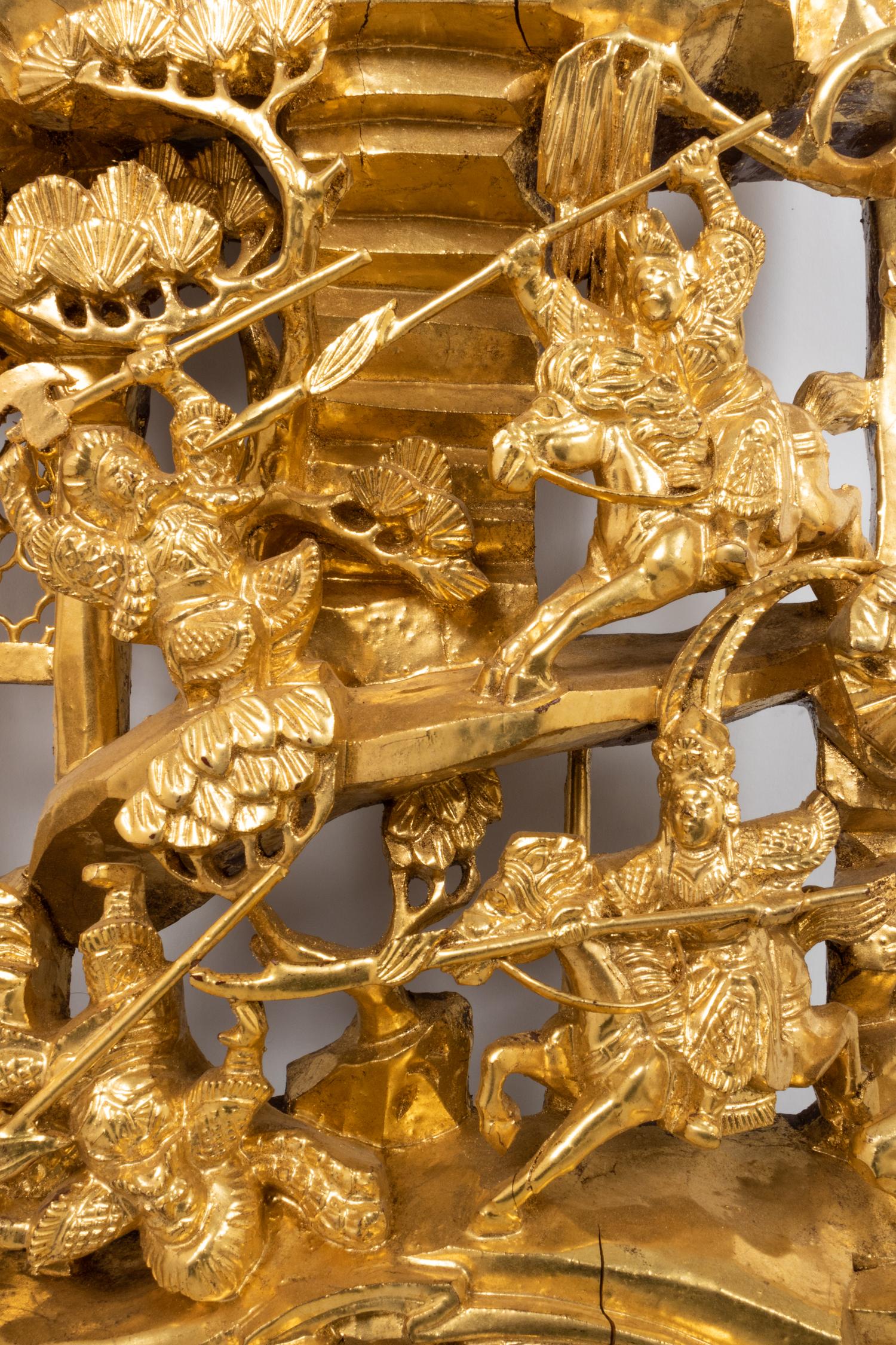 A Pair of Chinese Pierce Carved Giltwood Panels