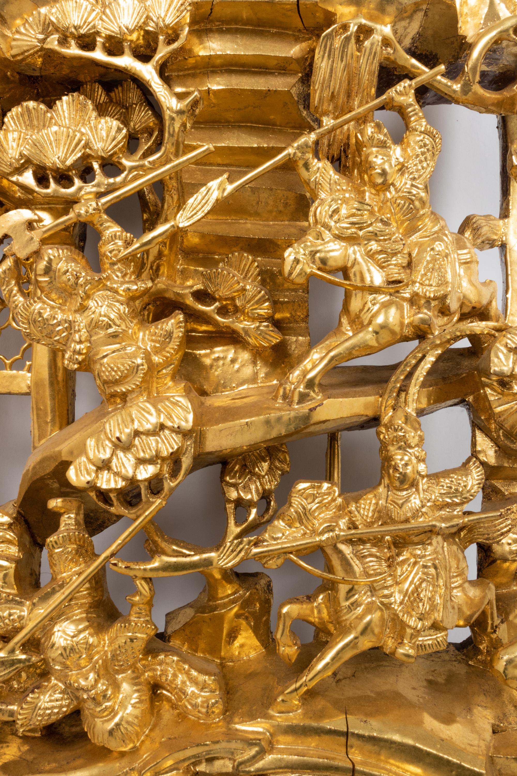 A Pair of Chinese Pierce Carved Giltwood Panels