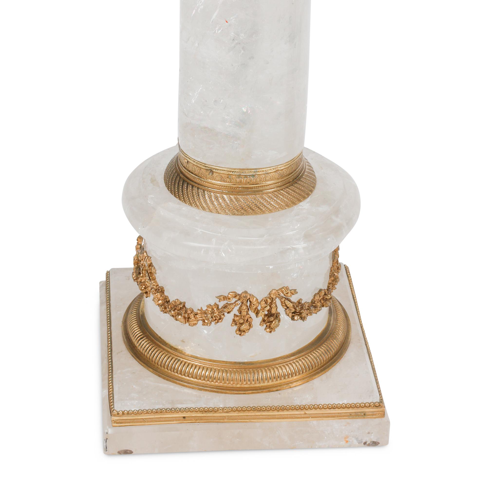 A Pair of Gilt Bronze and Rock Crystal Table Lamps