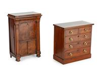 A Directoire Diminutive Walnut Secrétaire à Abattant and a Similar Diminutive Cabinet