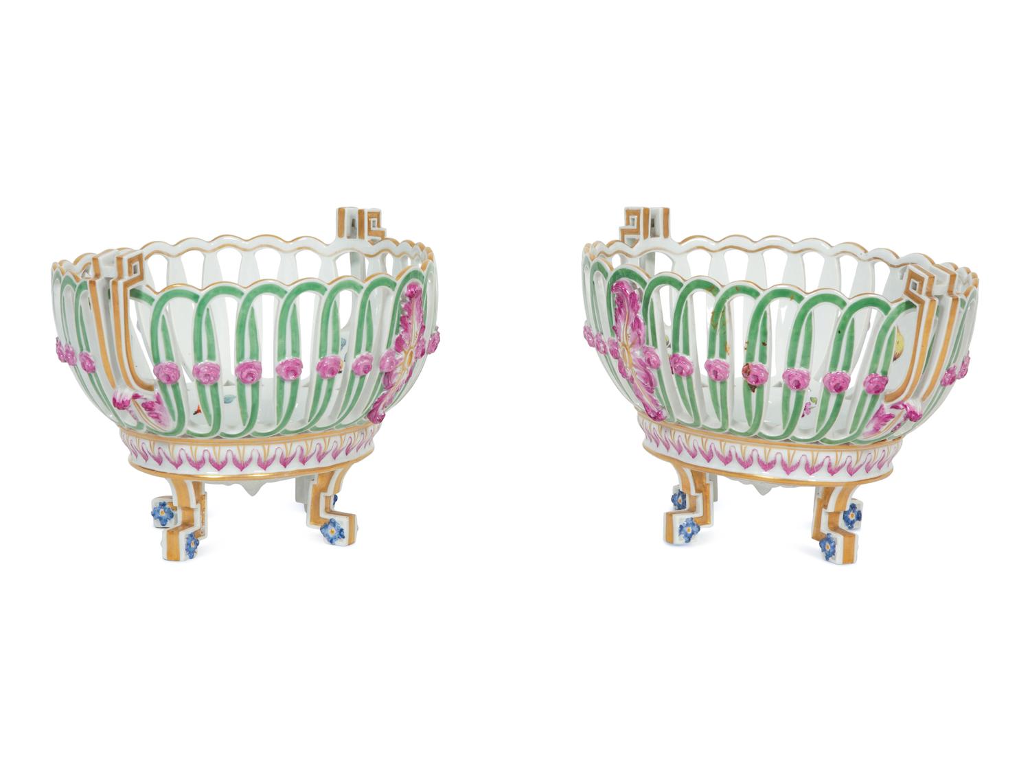 A Pair of German Porcelain Reticulated Baskets