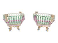 A Pair of German Porcelain Reticulated Baskets