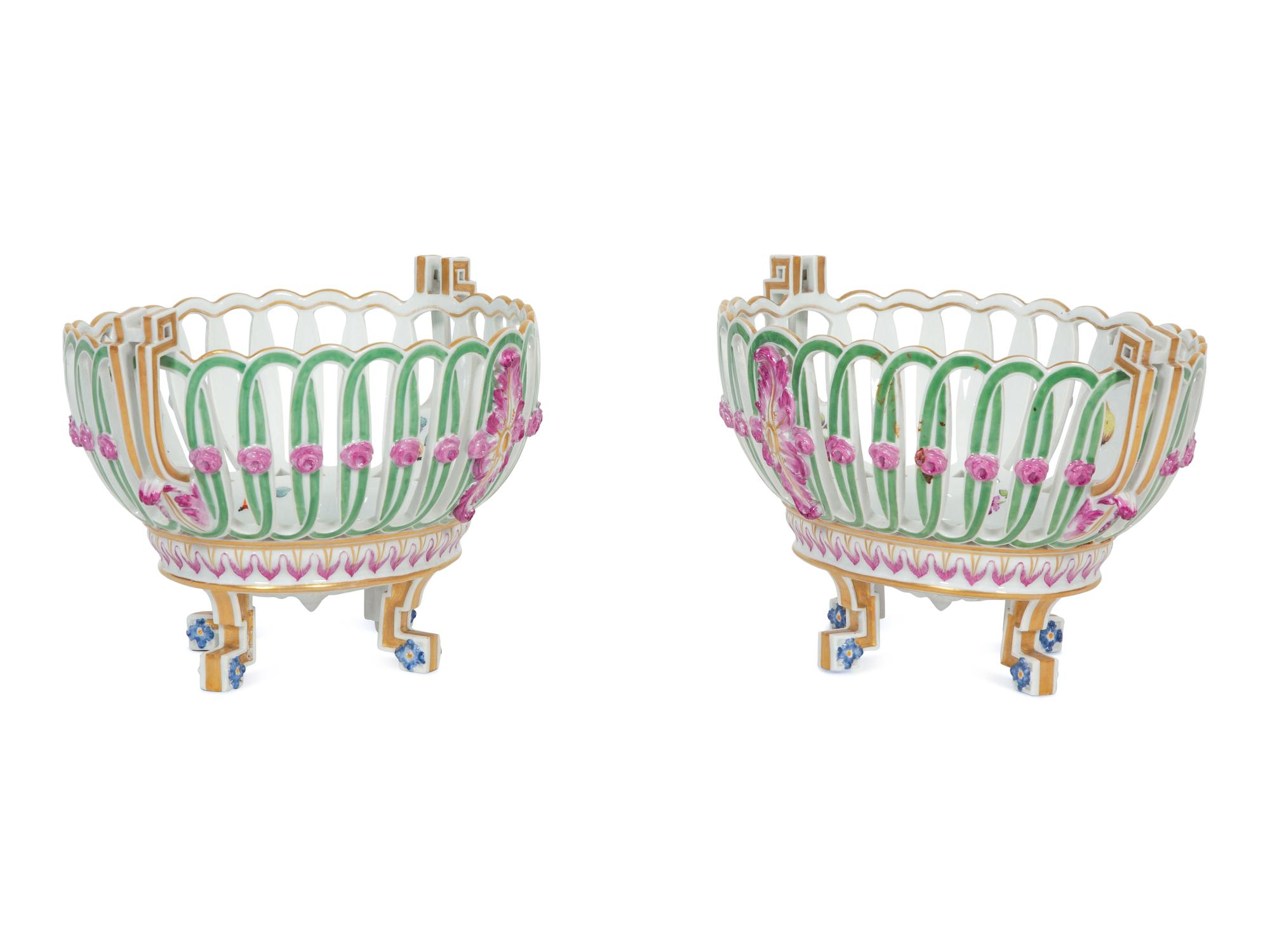 A Pair of German Porcelain Reticulated Baskets