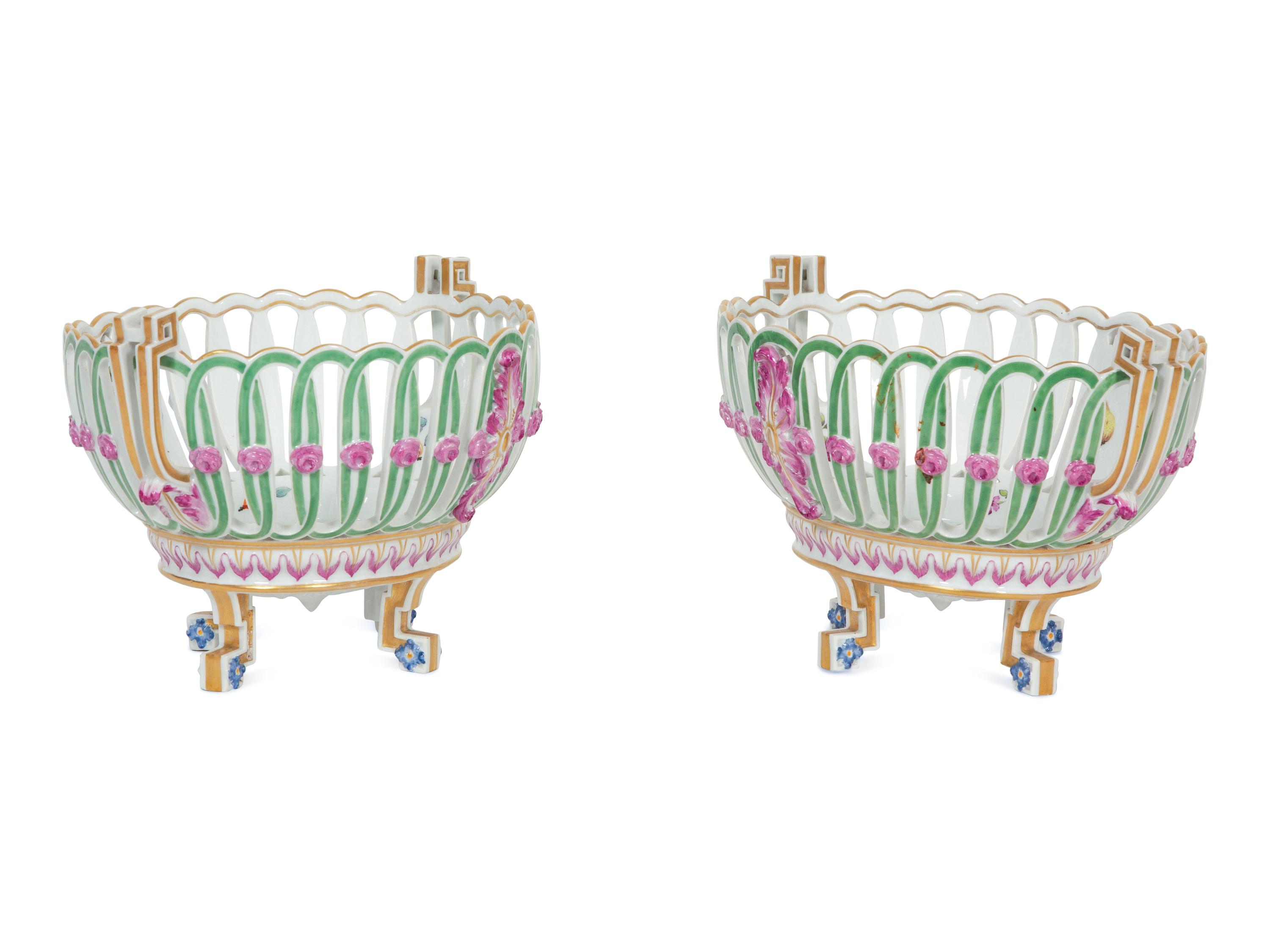 A Pair of German Porcelain Reticulated Baskets