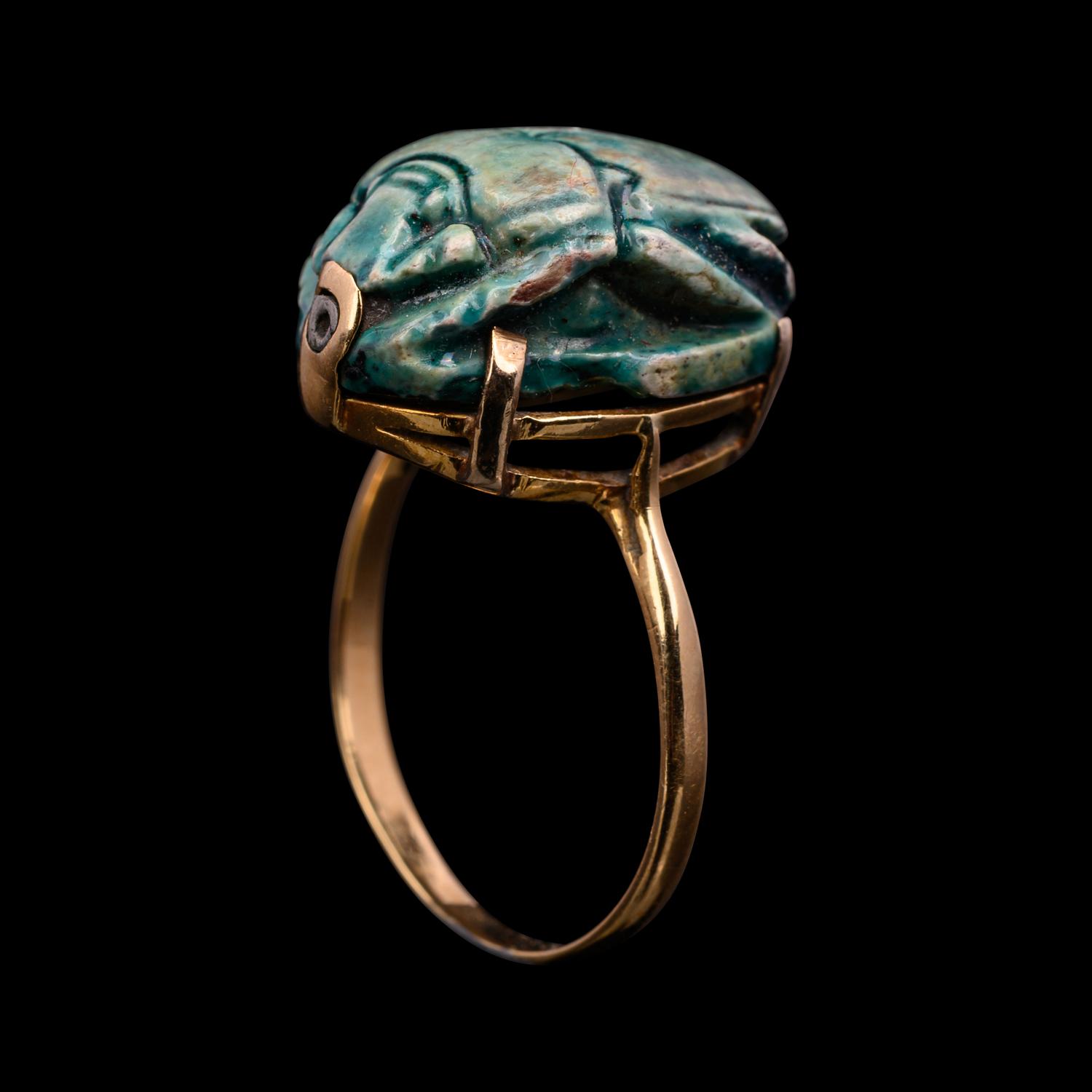 An Egyptian Faience Scarab Ring