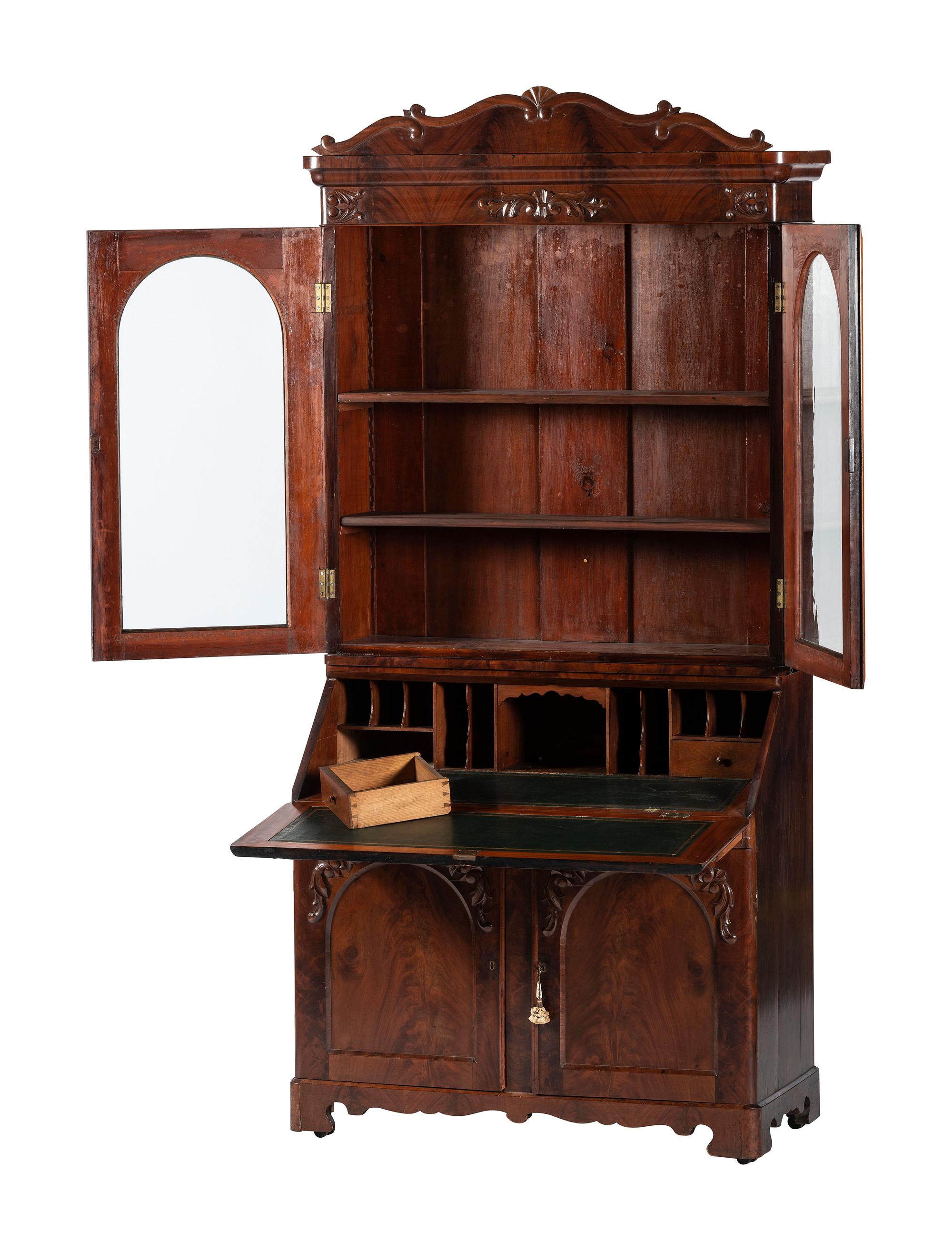 A Victorian Walnut Secretary Bookcase