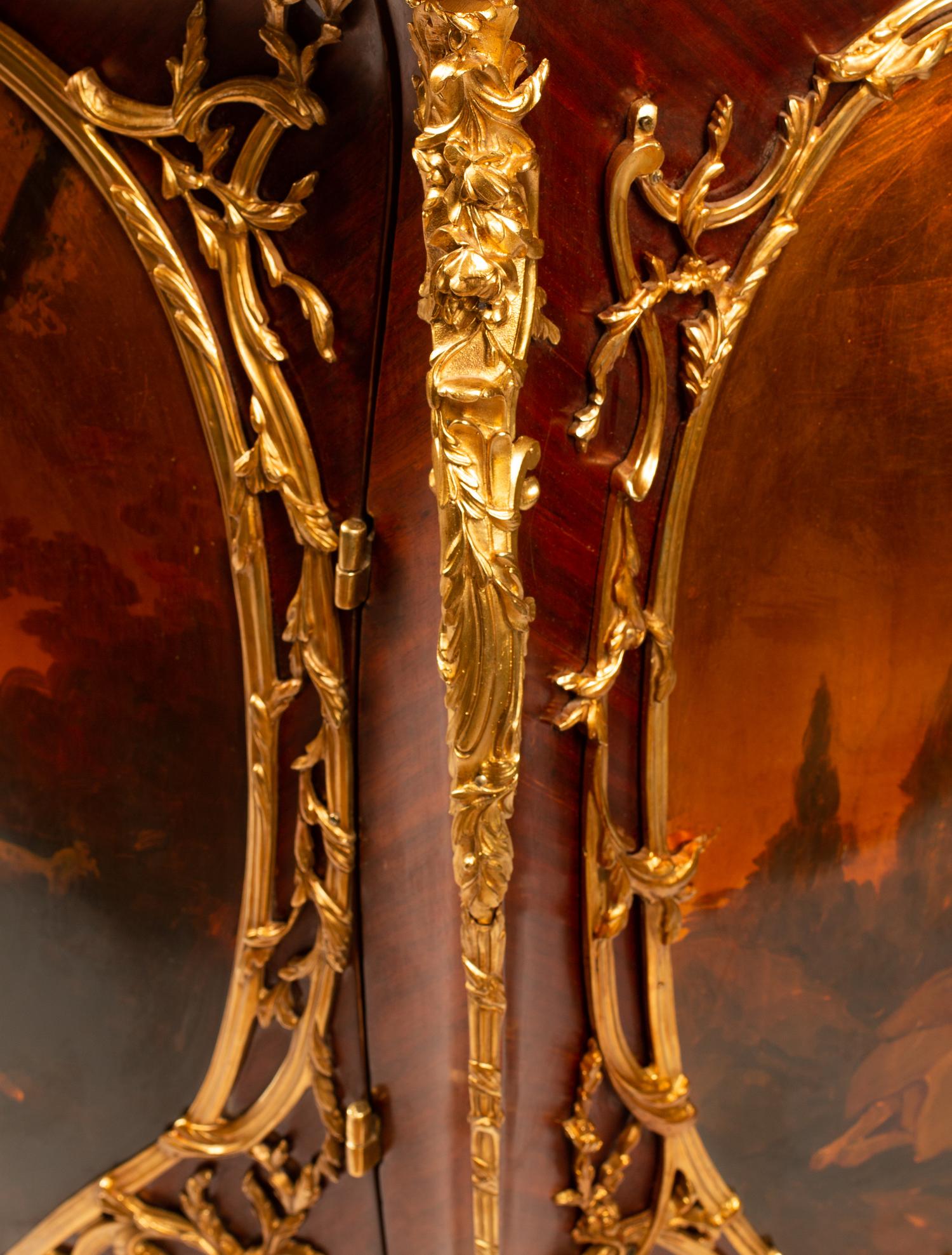 A Louis XV Style Gilt Bronze Mounted Vernis Martin Marble-Top Cabinet