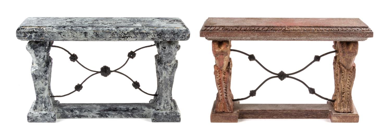 Two Renaissance Revival Style Trestle Tables Height 3 x width 5 x depth 1 3/4 inches. — Joe Turner, 2000