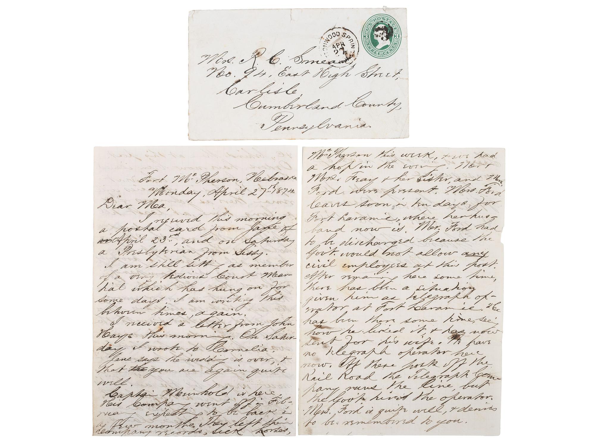 [WESTERN AMERICANA] -- [NATIVE AMERICANS]. SMEAD, Alexander Dallas Bache (1848-1931). Archive from veteran of the Indian and Spanish-American Wars, including an 1874 letter describing the current state of Indian affairs on the Plains.