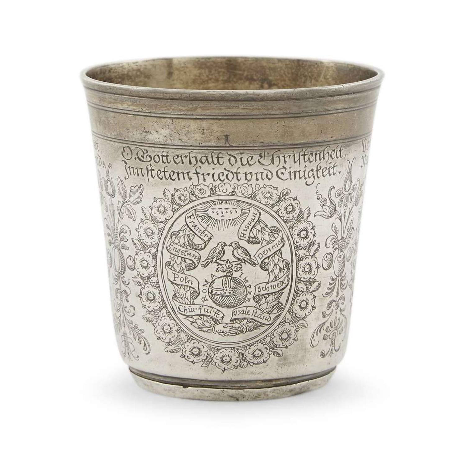 German parcel-gilt silver cup of Germantown interest Underside inscribed and dated "Benj Lehman 1801"