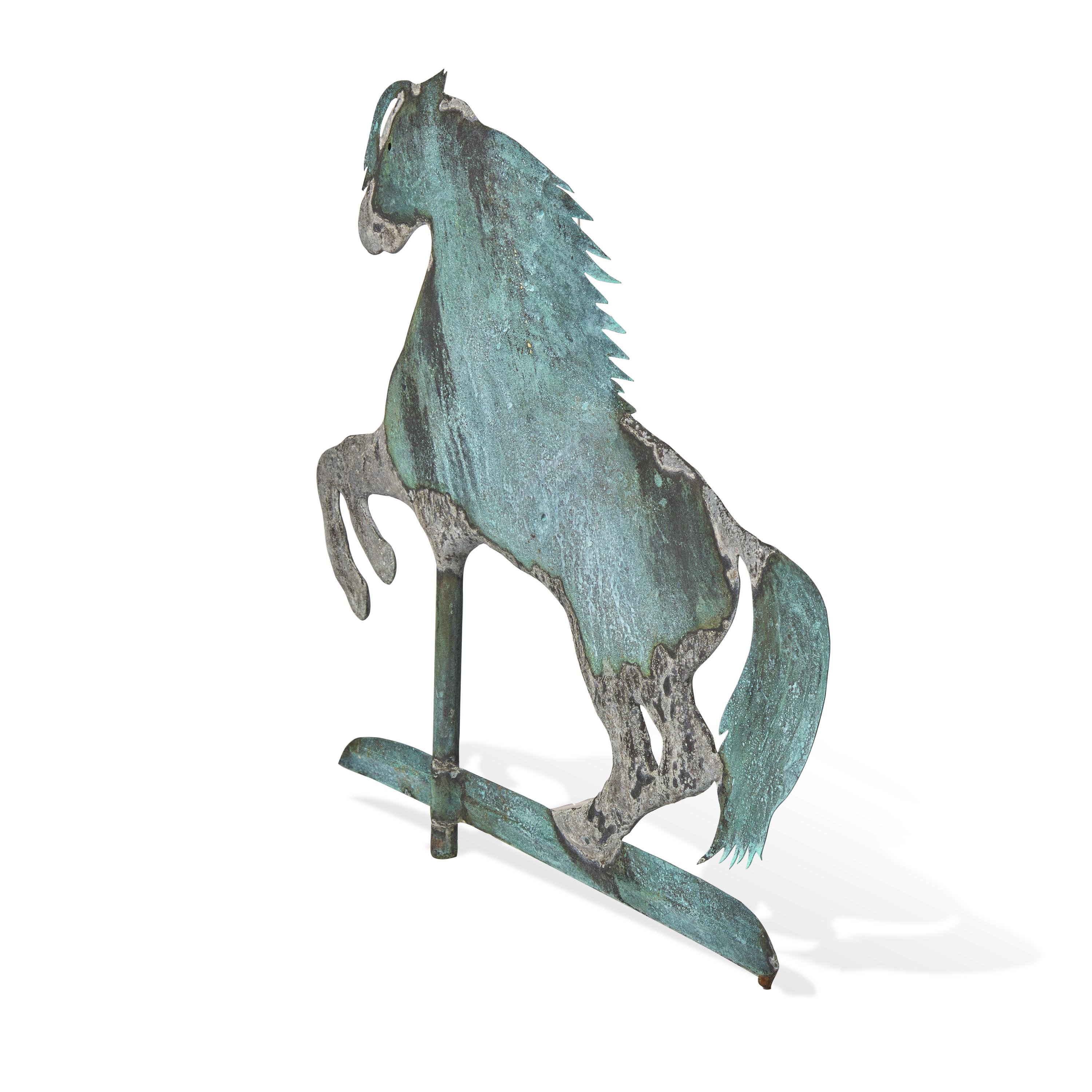 A Patinated Copper Leaping Horse Weathervane