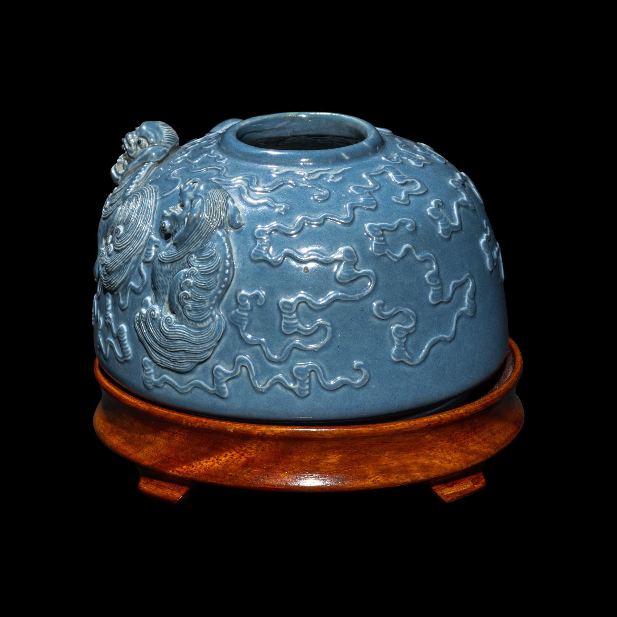 A Chinese Clair de Lune Glazed Molded Porcelain Beehive Waterpot, Taibaizun