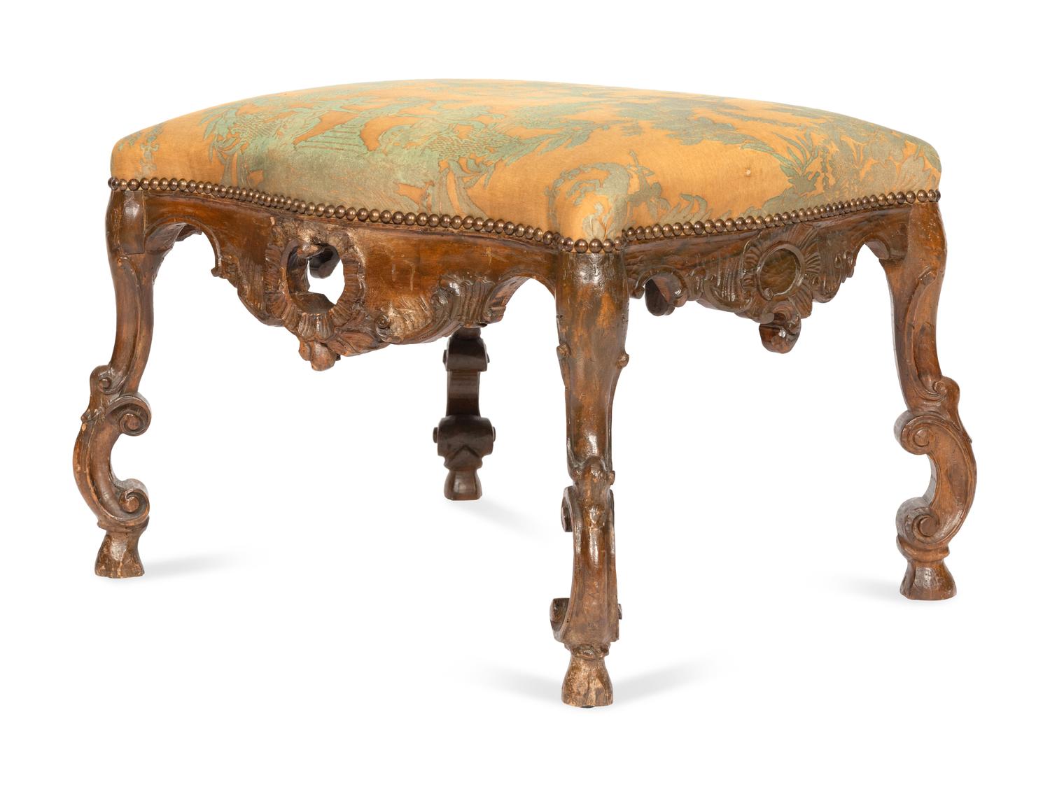 A Continental Baroque Walnut Tabouret