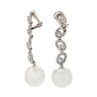 CULTURED SOUTH SEA PEARL AND DIAMOND EARCLIPS