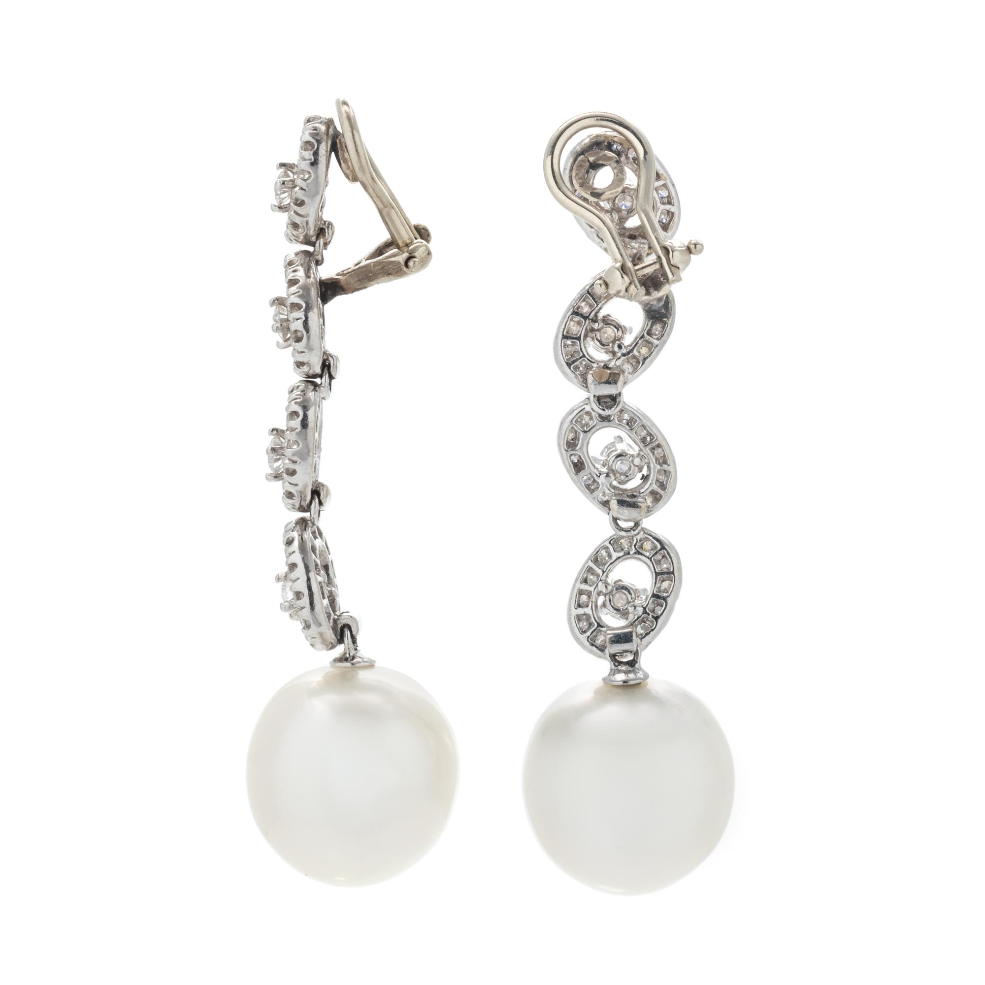 CULTURED SOUTH SEA PEARL AND DIAMOND EARCLIPS