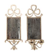 A Pair of French Tole and Mirror Two-Light Wall Lights