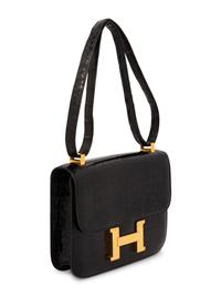 Hermès Constance 23 Shoulder Bag Shiny Black Crocodile