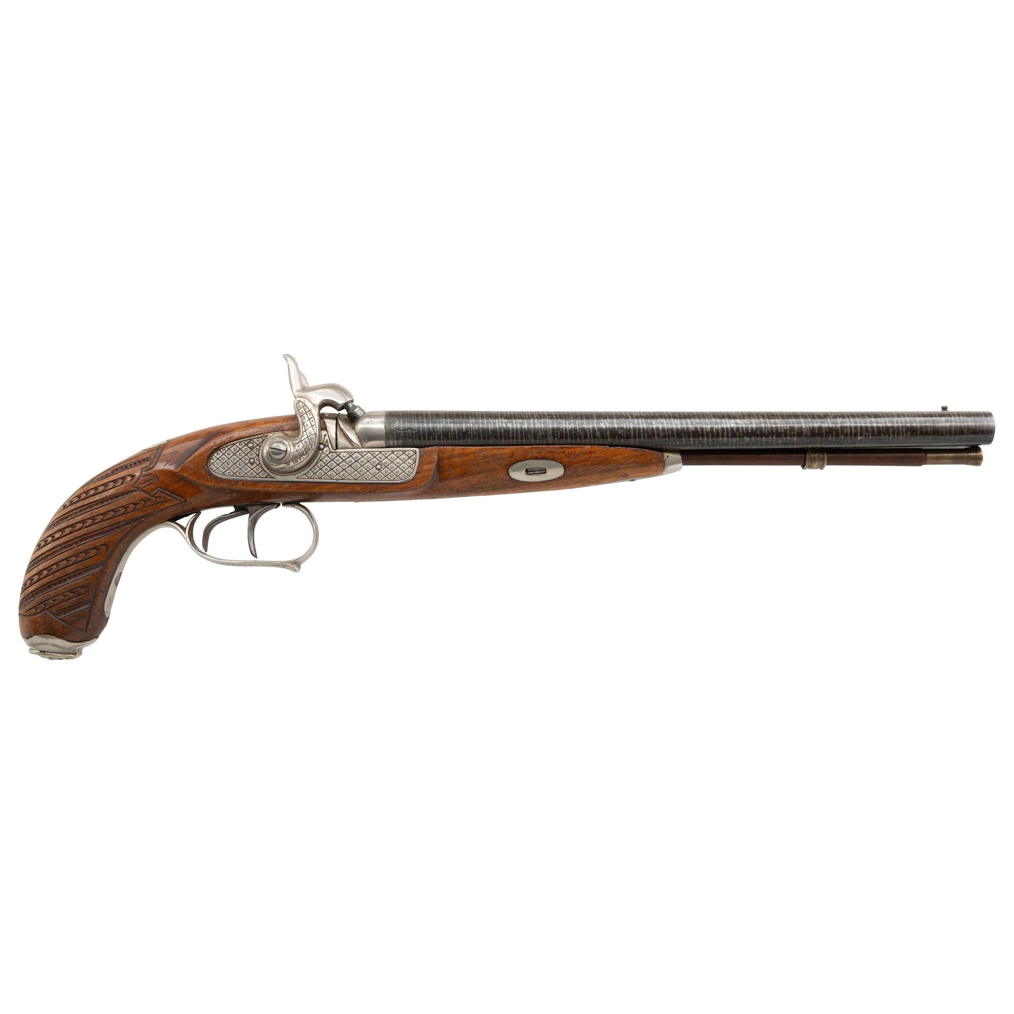 19th Century Belgian Percussion Double Barrel Pistol