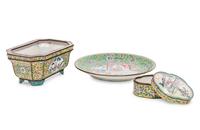 Three Chinese Canton Enamel on Copper Articles
