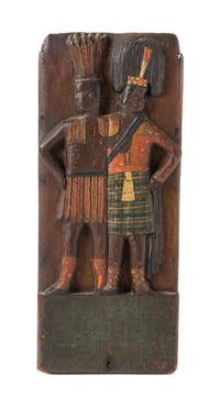 A Carved and Painted Wood Plaque Height 14 7/8 x width 6 1/8 inches. — 19TH CENTURY