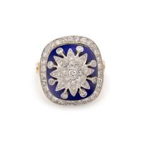 DIAMOND AND BLUE ENAMEL RING