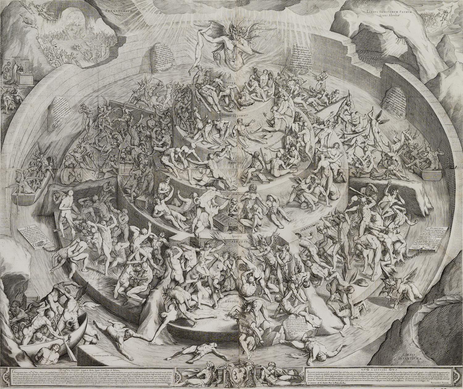 Inferno According to Dante Alighieri in "The Divine Comedy" (After a drawing by Bernardino Poccetti, 1612)