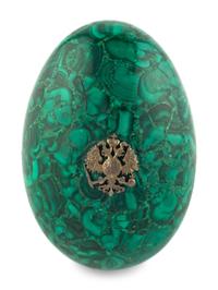 A Russian Silver-Mounted Malachite Egg