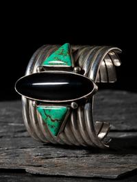 Sterling Silver, Turquoise, and Onyx Cuff Bracelet