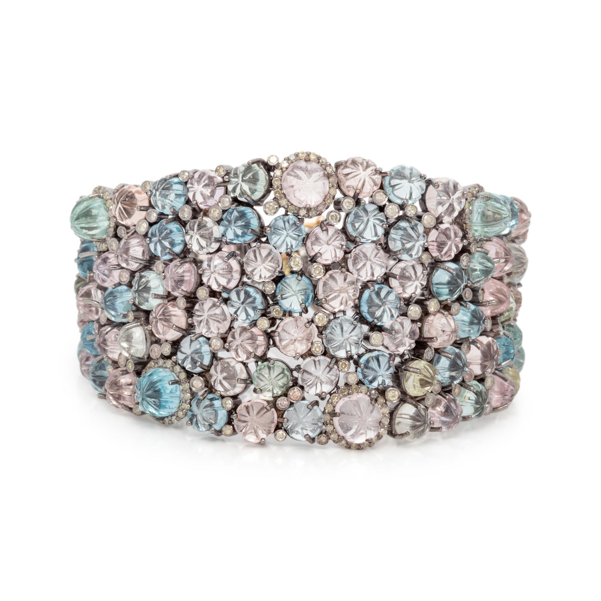 AQUAMARINE, MORGANITE AND DIAMOND BRACELET