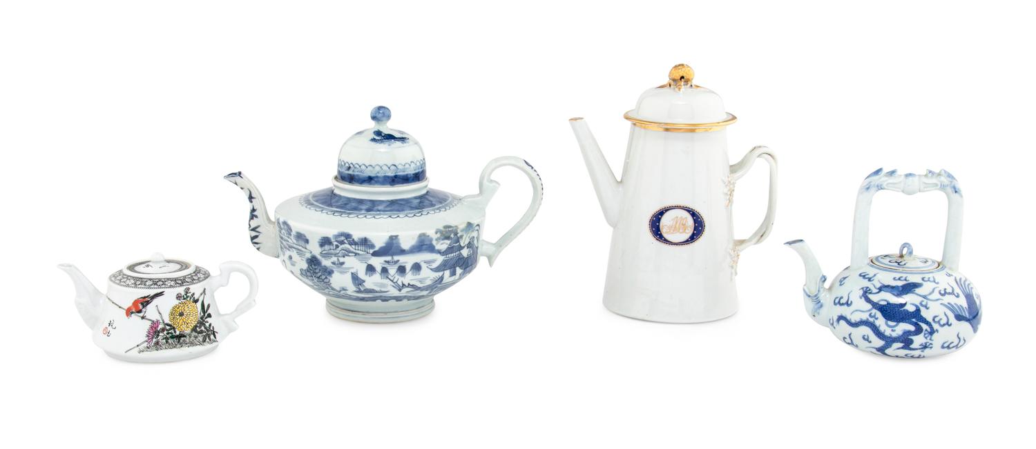 Four Chinese Export Porcelain Covered Ewers