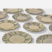 Betty Woodman (American, 1938-2018) Group of Ten Dinner Plates, USA, circa 1980