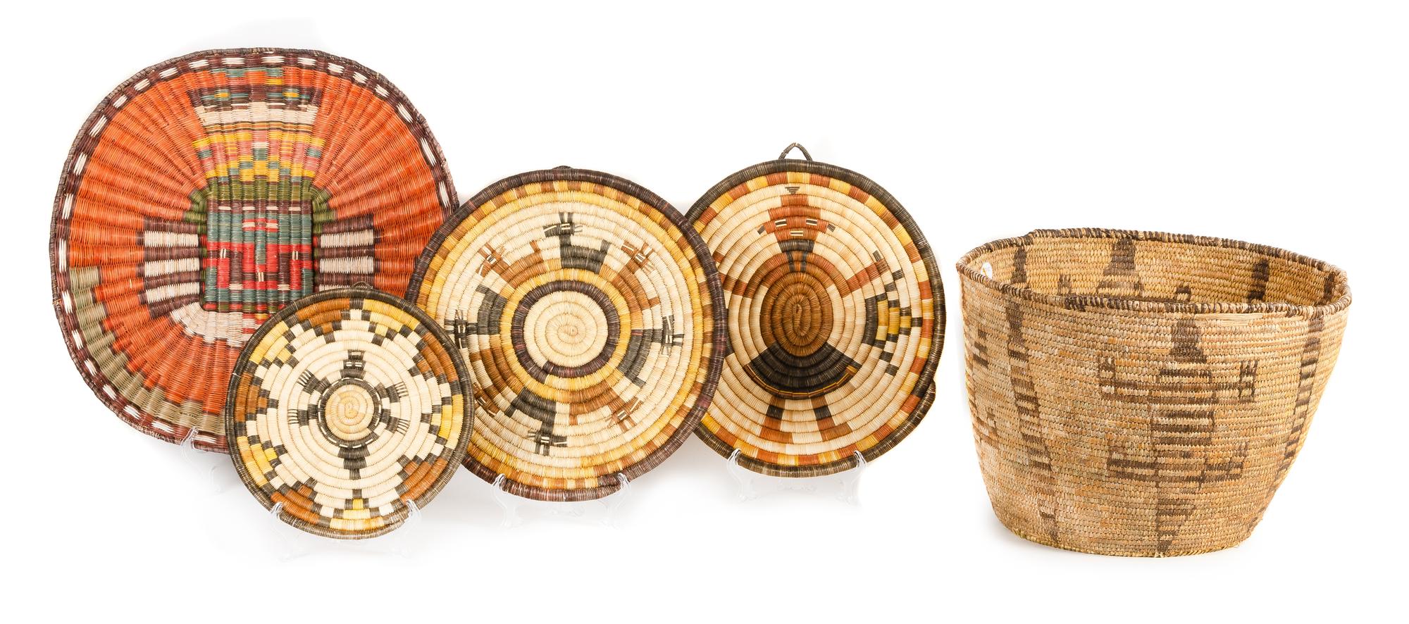 Five Southwestern Baskets Height of largest 10 inches